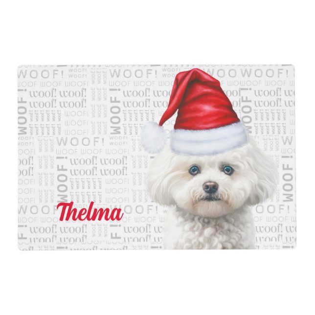 Christmas Coton de Tulear Dog with Name Pet Placemat (Front)