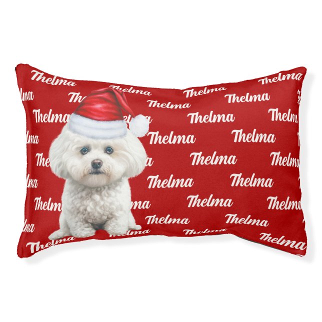 Christmas Coton de Tulear with Dog's Name Pet Bed (Front)