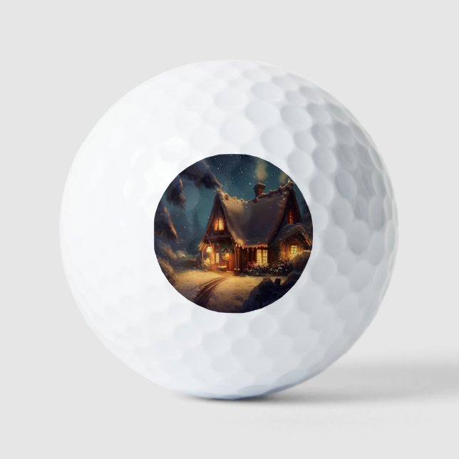 Christmas Cottage (4) Golf Balls (Front)