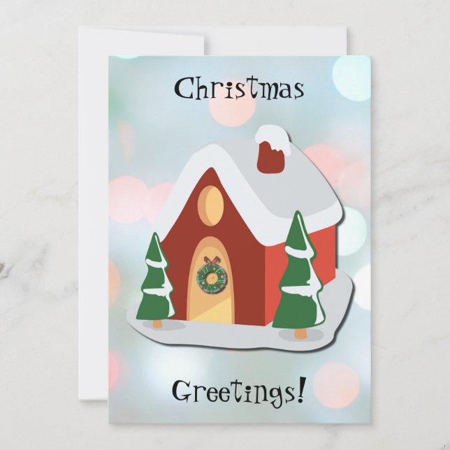 Christmas Cottage Art Holiday Flat Card (Front)