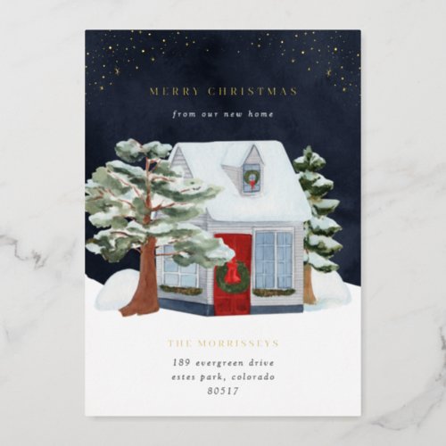 Christmas Cottage Holiday Foil Moving Announcement