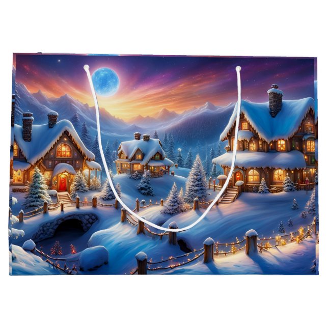 Christmas Cottage Large Gift Bag (Back)