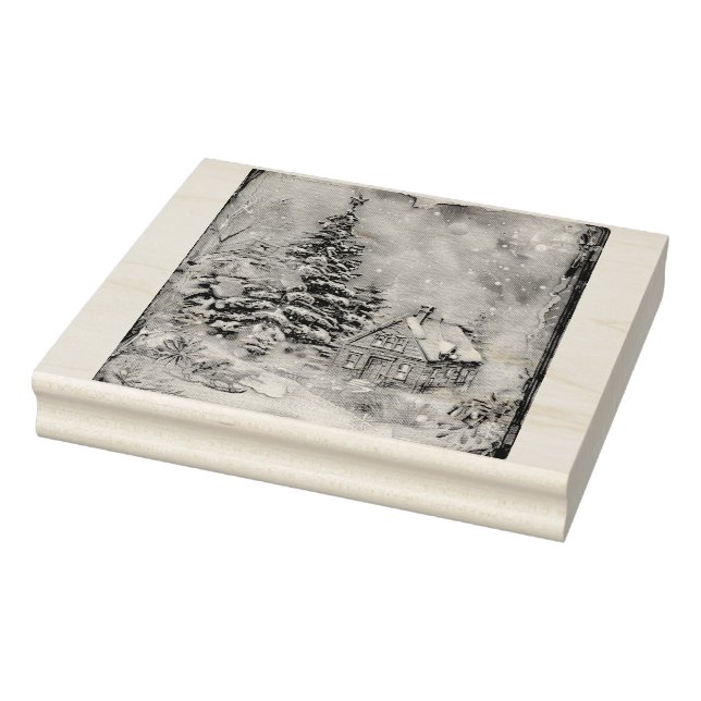 Christmas Cottage Rubber Stamp (Stamp)