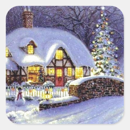 Christmas Cottage Square Sticker