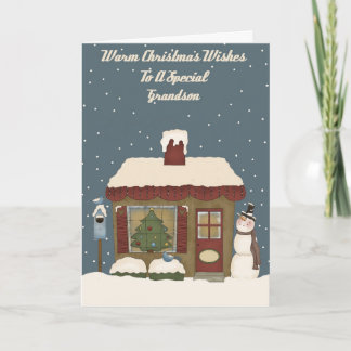 Christmas Cottage To A Special Grandson Holiday Card