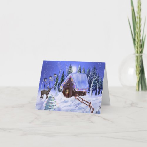 Christmas Cottage with Icicles  Holiday Card