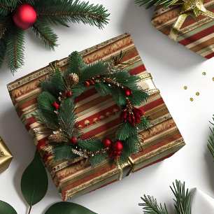 Christmas Cottagecore Mushroom Red Stripe Pattern Wrapping Paper