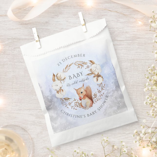Christmas Cotton Flower Wreath Cute Squirrel  Favor Bag (Clipped)
