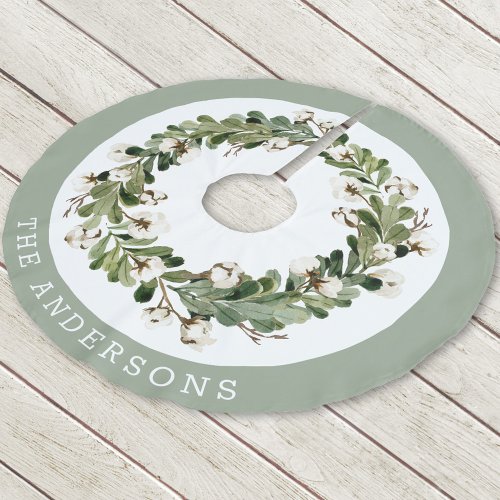 Christmas Cotton Wreath Family Name Monogram Brushed Polyester Tree Skirt