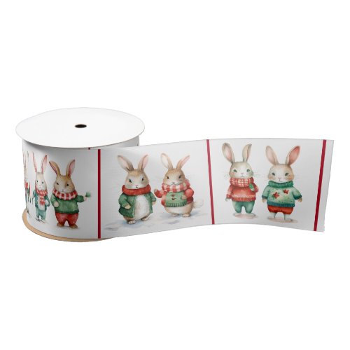 Christmas Cottontail Rabbit Couples Satin Ribbon
