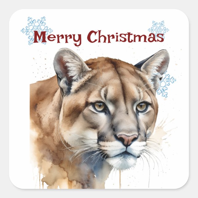 Christmas Cougar Animal Wildlife  Customize  Square Sticker (Front)