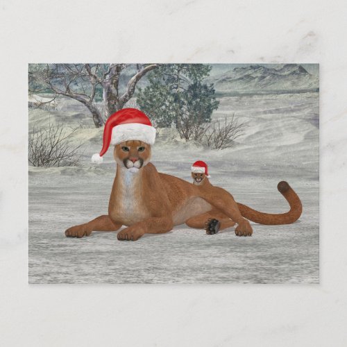 Christmas Cougar With Cub Postcard
