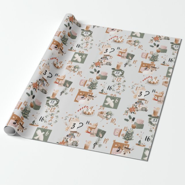 Christmas Countown Advent Calendar Wrapping Paper (Unrolled)