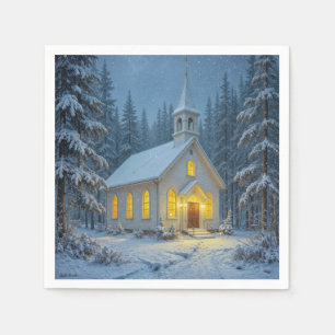 Christmas Country Church In Snowflakes Napkins
