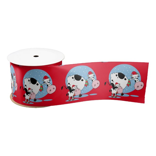 Christmas Country Cows with Santa Hats Ribbon (Spool)