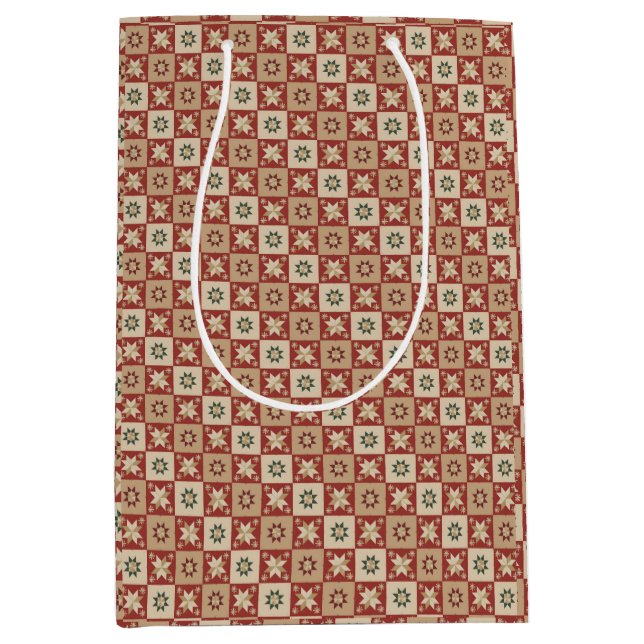 Christmas Country Star Quilt Blocks Medium Gift Bag (Front)
