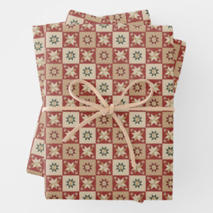 Christmas Country Star Quilt Blocks Wrapping Paper Sheets