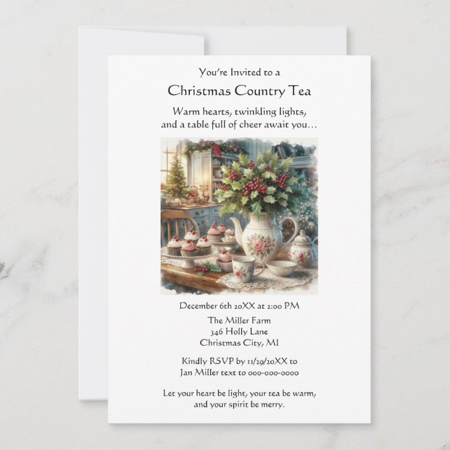 Christmas Country Tea Party  Invitation (Front)
