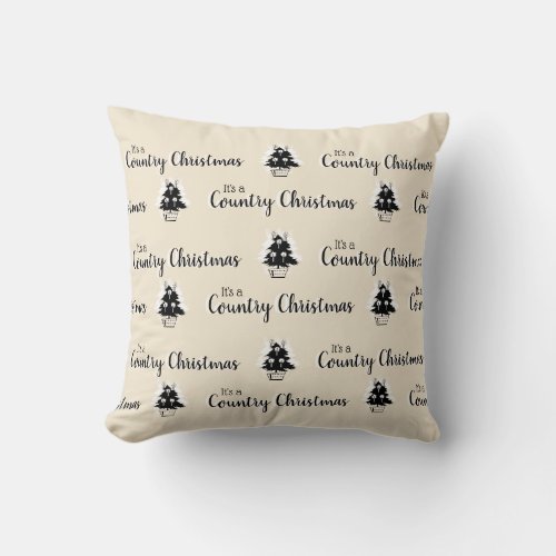 Christmas Country Trees Beige  Throw Pillow