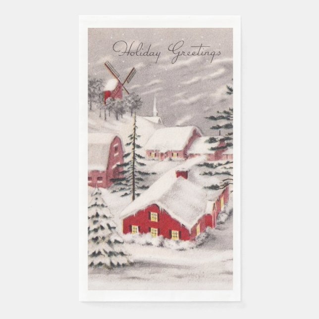 Christmas Country Village Red Houses Windmill  Paper Guest Towels (Front)