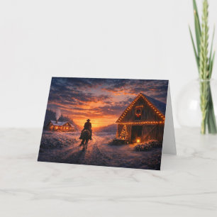 Christmas Country Western Cowboy and Horse Sunset  Card