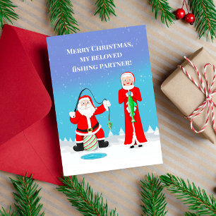 Christmas Couple Fishing Santa & Mrs. Claus Card