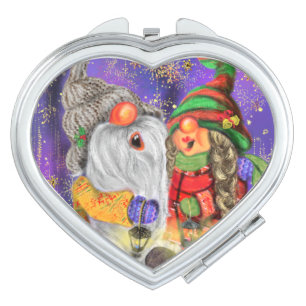 Christmas Couple Gnome Compact Mirror
