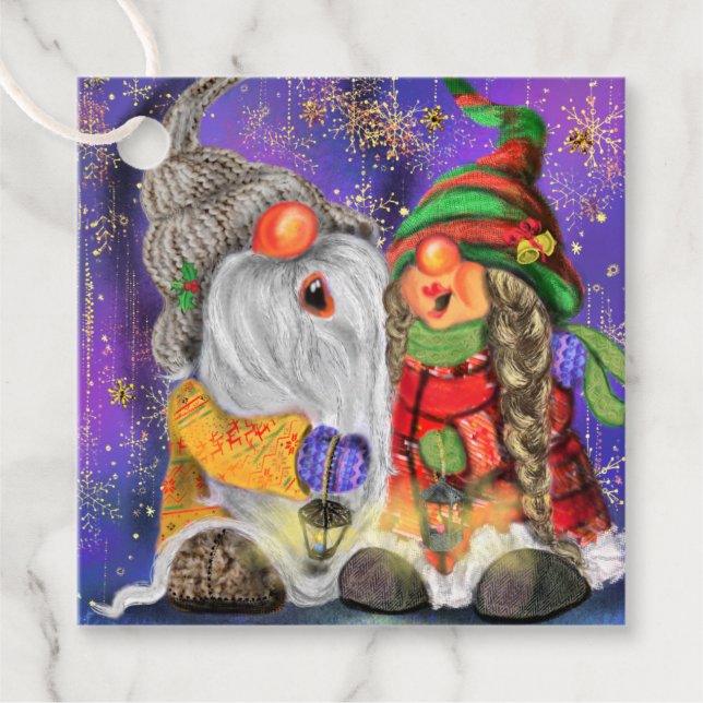 Christmas Couple Gnomes Gift Tags (Front)