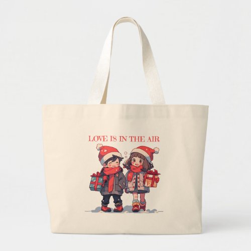Christmas couple _ Love is in the air Large Tote Bag