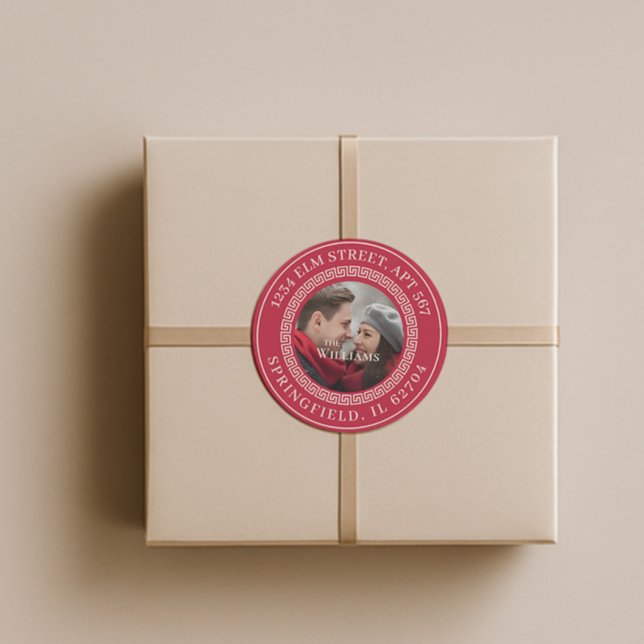 Christmas Couple Photo Modern Minimalist Classic Round Sticker (Creator Uploaded)