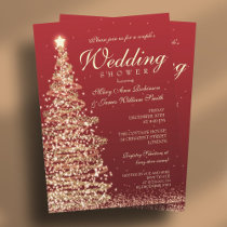 Christmas Couples Shower Red Gold Invitation