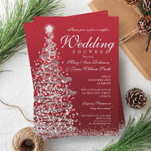 Christmas Couples Shower Red Silver Invitation