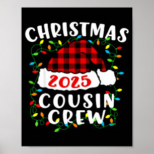 Christmas Cousin Crew 2025 Plaid Santa Hat Xmas Li Poster