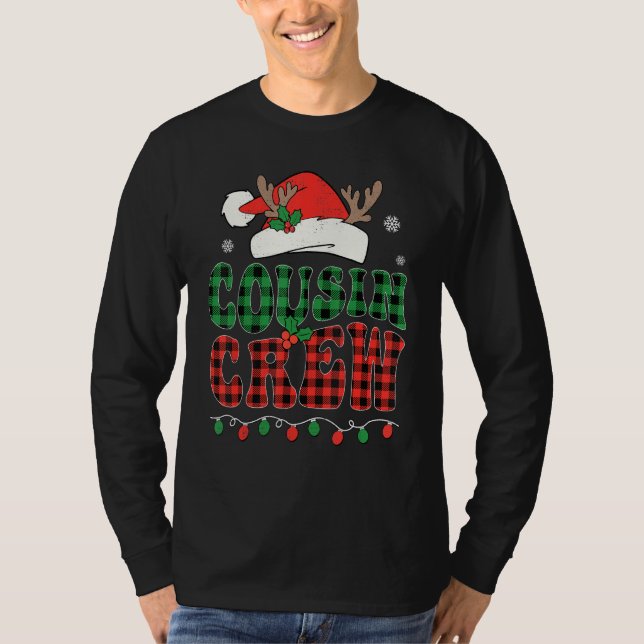 Christmas Cousin Crew Buffalo Red Plaid Santa Xmas T-Shirt (Front)