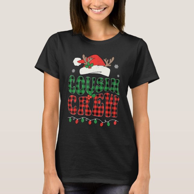 Christmas Cousin Crew Buffalo Red Plaid Santa Xmas T-Shirt (Front)