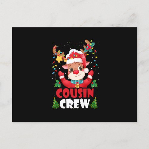 Christmas Cousin Crew Funny Reindeer Santa Hat Lig Postcard