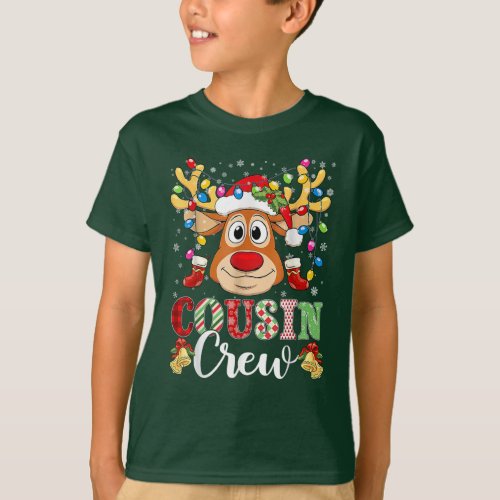 Christmas Cousin Crew Reindeer Santa hat Lights  T_Shirt