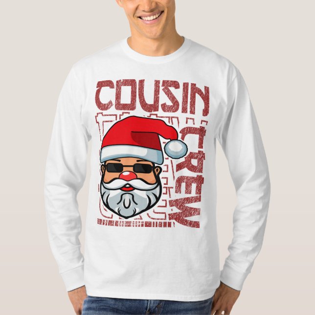 Christmas Cousin Crew Santa Claus Typography Red T-Shirt (Front)