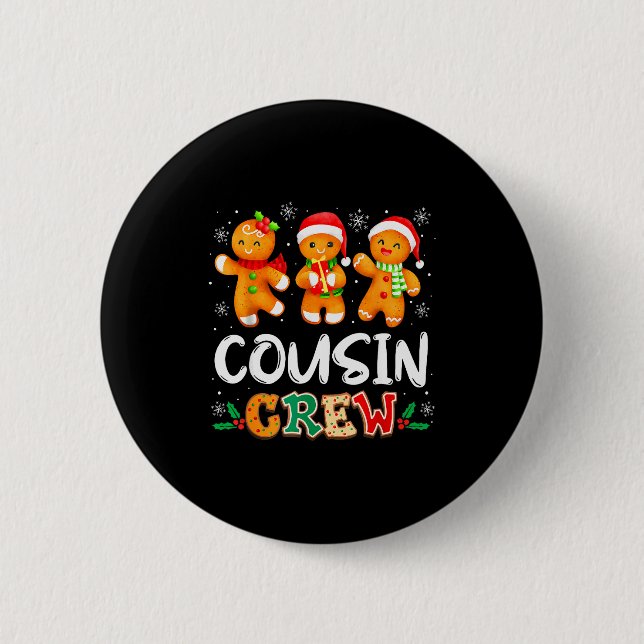 Christmas Cousin Crew Santa Hat Family Matching Fu Button (Front)