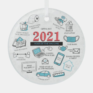 Christmas Covid Memorabilia Vaccine Year 2021 Glass Ornament