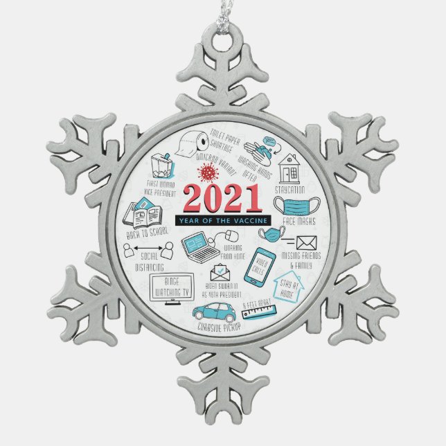 Christmas Covid Vaccine Year Keepsake Snowflake Pewter Christmas Ornament (Front)