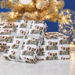 Christmas Cow and Calf In Snow Wrapping Paper<br><div class="desc">Cute watercolor cow with calf wearing a Santa Claus hat by rustic fence with holiday lights and sign.</div>