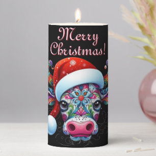 Christmas Cow Bull Santa Hat Mexican Seasonal Pillar Candle