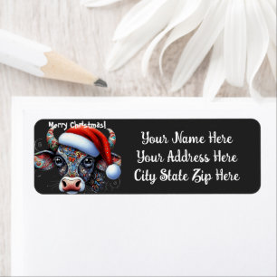 Christmas Cow Bull w/Santa Hat Return Address Label