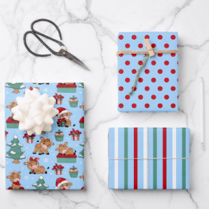 Christmas Cow Bull Wrapping Paper Set of 3