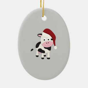Christmas cow ceramic ornament