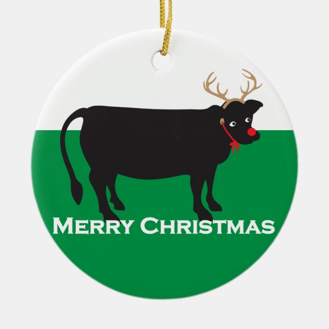 Christmas Cow Ceramic Ornament (Front)