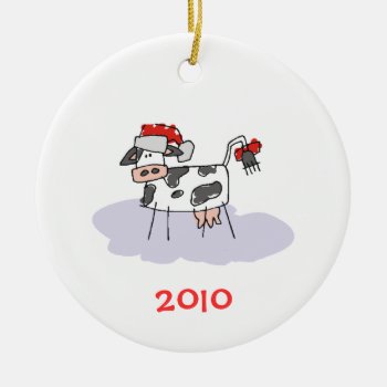 Christmas Cow Ceramic Ornament by OneStopGiftShop at Zazzle