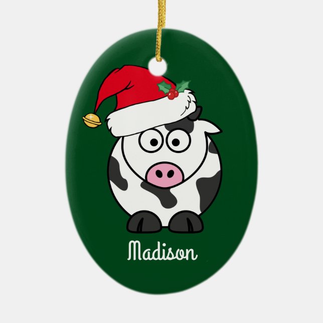 Christmas Cow Cute Personalized Ceramic Ornament (Front)