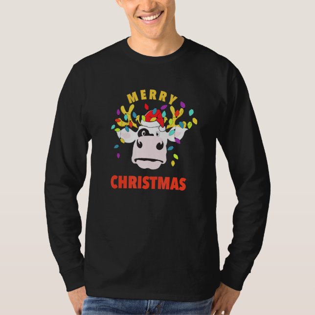 Christmas Cow Deer With Lights Ugly Sweater Pajama (Front)